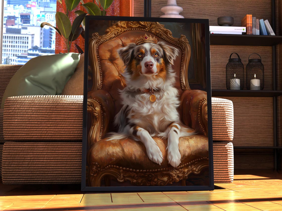 Australian Shepherd Crown Royal Throne Regal Dog Portrait Poster