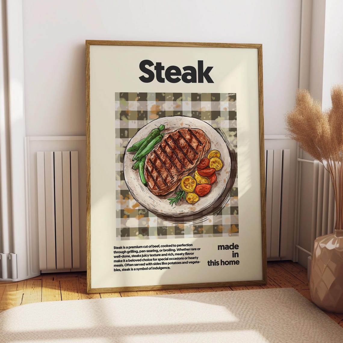 Grilled Steak Dinner Food Illustration Kitchen Decor Wall Art
