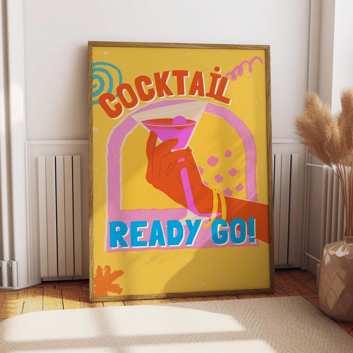 Cocktail Ready Go Bold Retro Bar Typography Martini Glass Poster