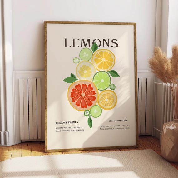Lemon Fruit Market Poster Food Kitchen Decor Print Illustration Gift For Lover Art