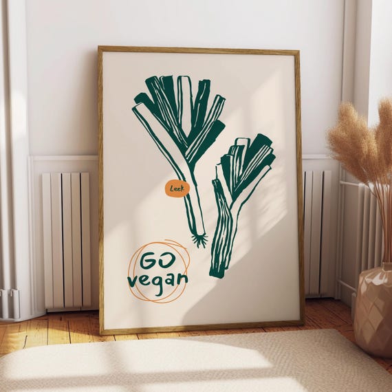 Go Vegan Poster Food Kitchen Decor Print Fruit Wall Art Vegetable Lover Trendy Healthy