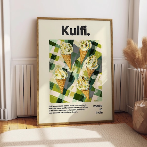 Kulfi Indian Ice Cream Cones Pistachio Dessert Food Art Poster