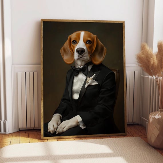 Tricolour Beagle Suit Portrait Dog Poster Pet Funny Art Wall Gift For Lover Print
