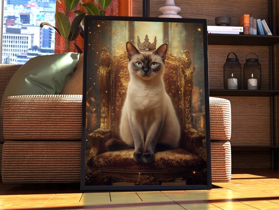 Siamese Cat With Crown On Golden Throne Majestic Royal Pet Poster