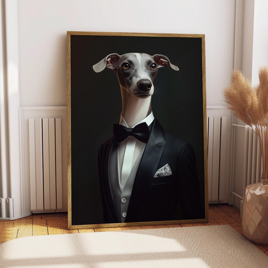 Whippet Suit Portrait Dog Poster, Funny Pet Custom Art