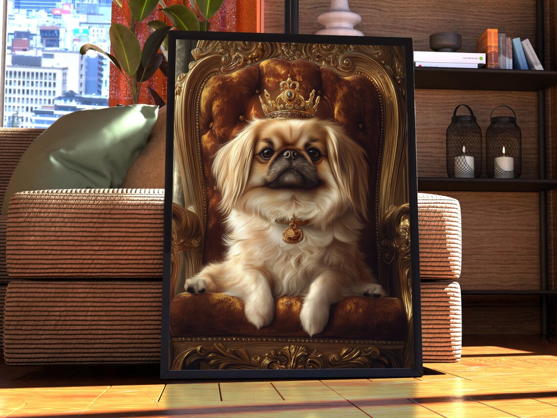 Pekingese Royal Portrait Art Print, Custom Dog