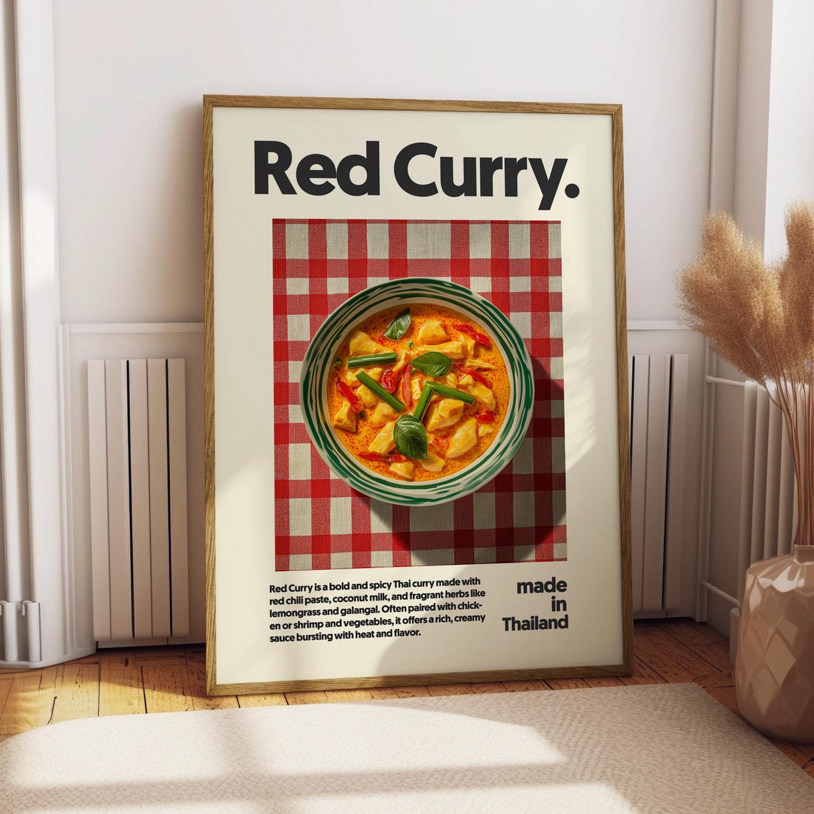 Red Curry Thai Coconut Curry Bowl Retro Kitchen Recipe Poster