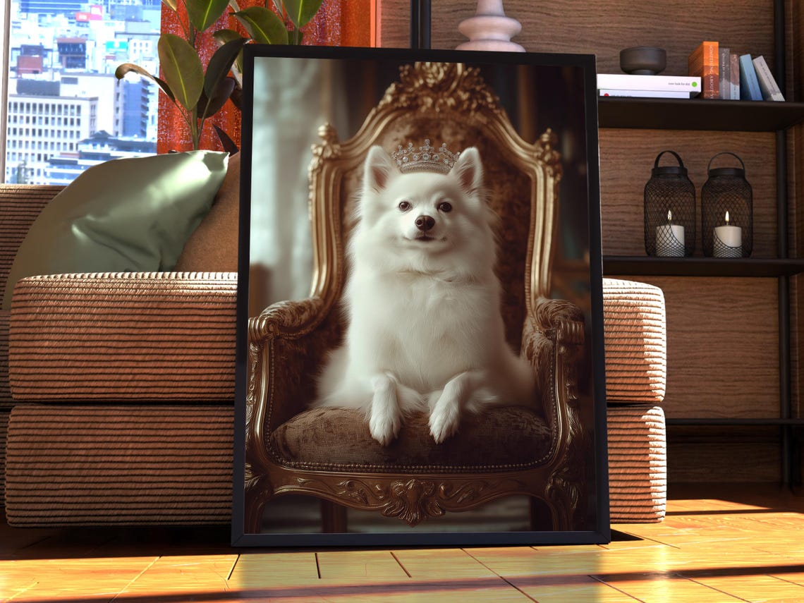 American Eskimo Dog Regal Royal Tiara Portrait Gold Throne Poster