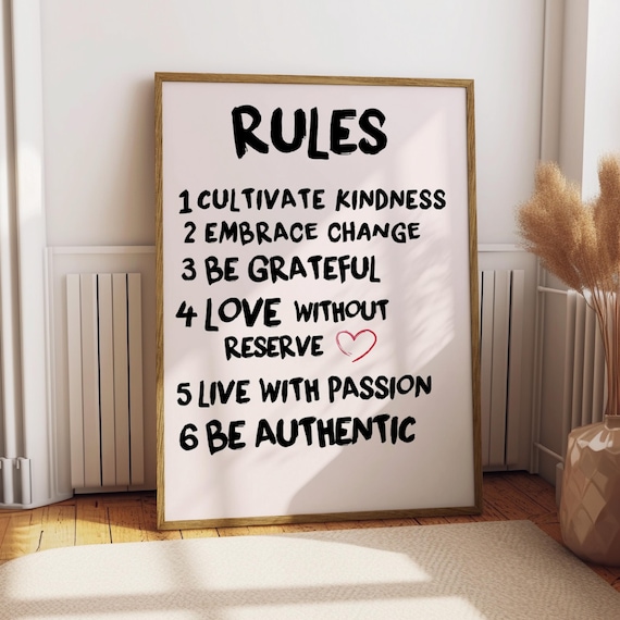 House Rules Kindness Gratitude Passion Family Values Quote Poster