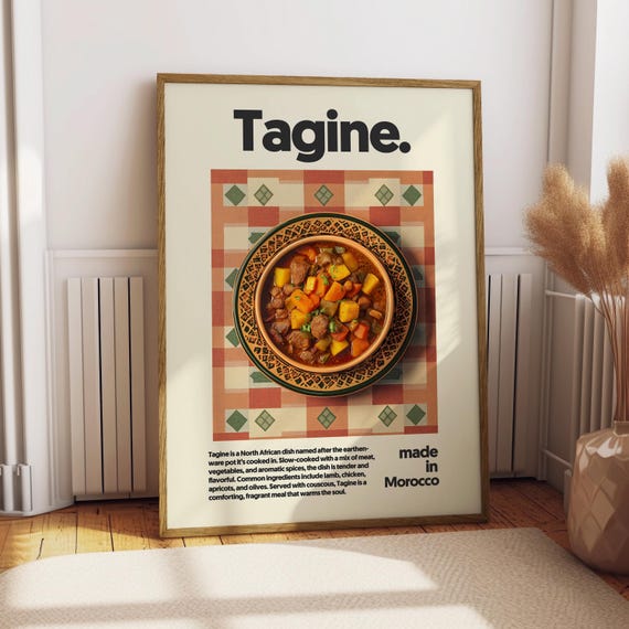 Tagine Poster Food Kitchen Decor Print Moroccan Art Morocco Cuisine Wall