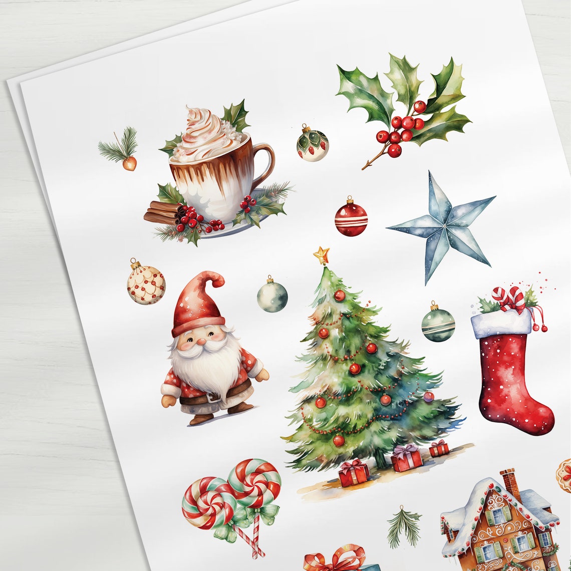 Watercolor Christmas Collection Gnome Tree Cocoa Holiday Art Poster - Image 2