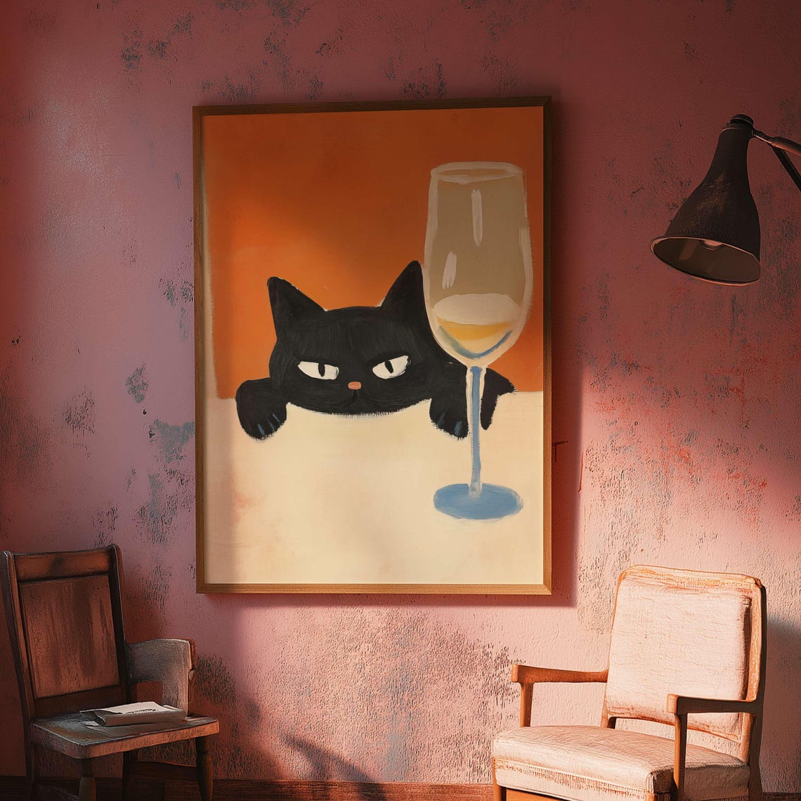 Cat Art Print for Wine Lovers, Retro Kitchen Decor - Image 2