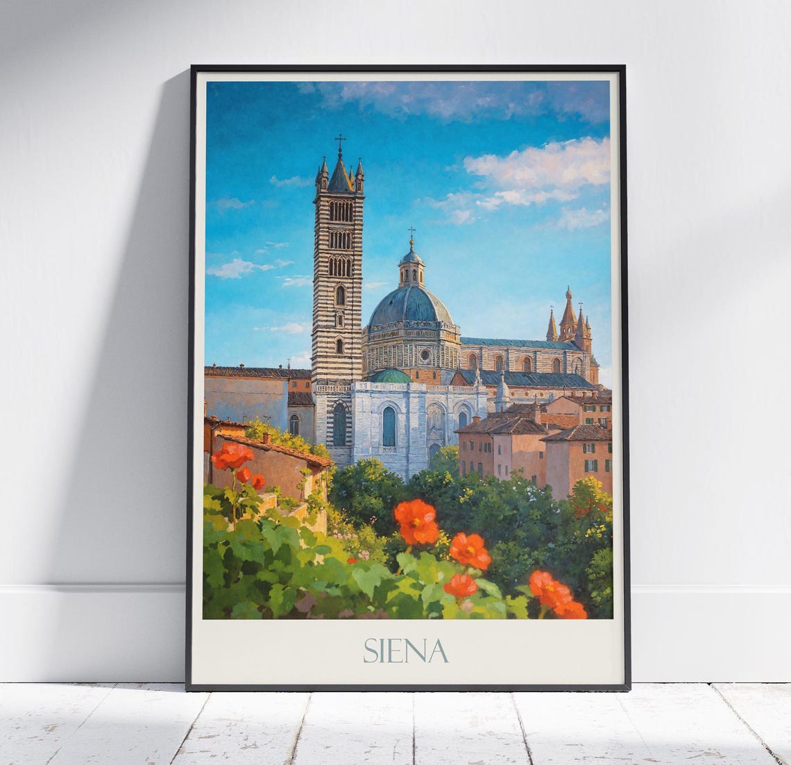 Siena Italy Duomo Cathedral Dome Red Poppies Painted Art Poster