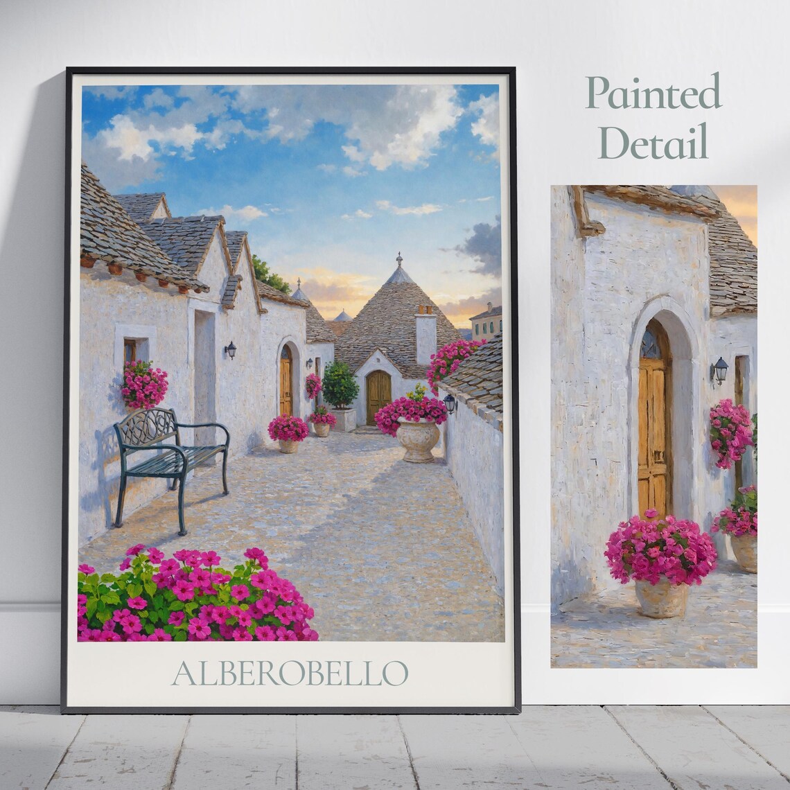 Alberobello Italy Trulli Village Bougainvillea Street Painted Poster