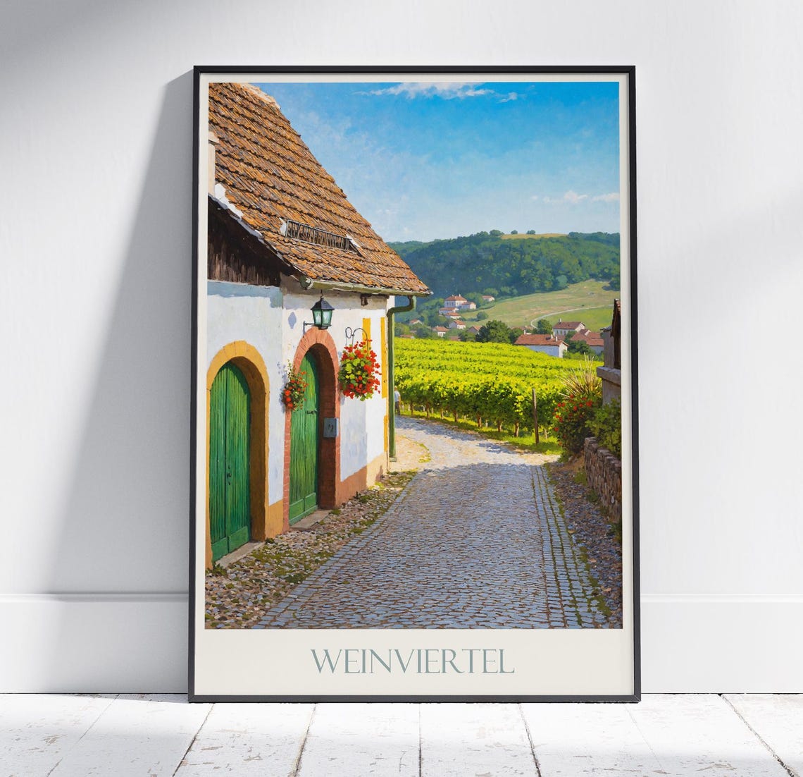 Weinviertel Austria Vineyard Lane Vintage Travel Poster Wine Cellar
