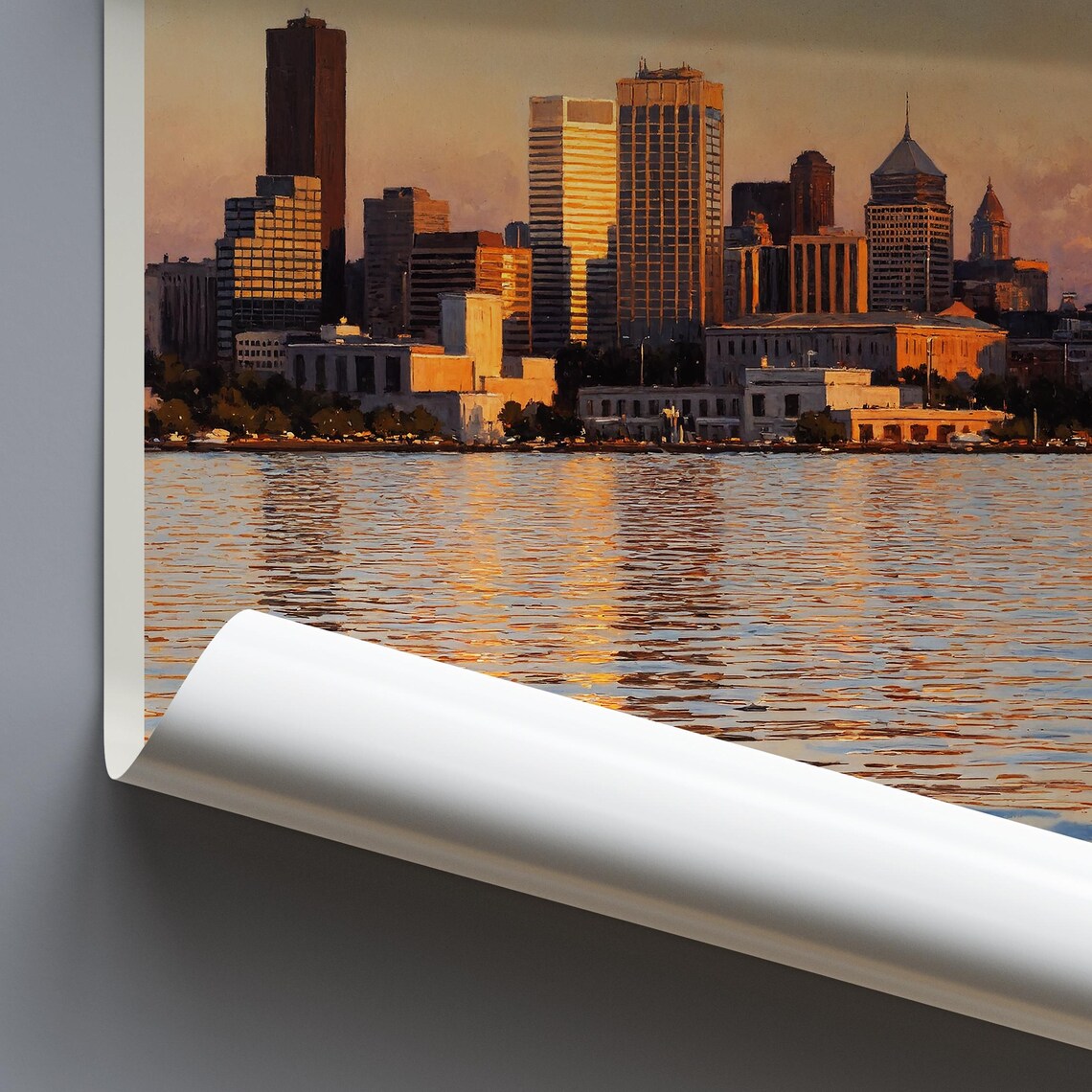 Cleveland Ohio Sunset Skyline Over Lake Erie Water Travel Poster - Image 3