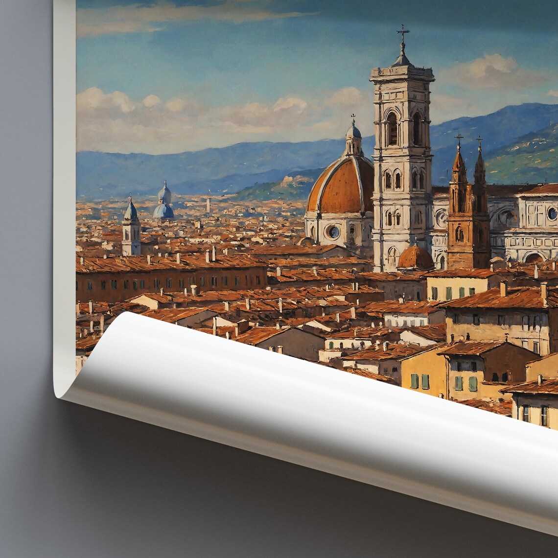 Florence Italy Cathedral Dome Cityscape Arno River Painted Poster - Image 3