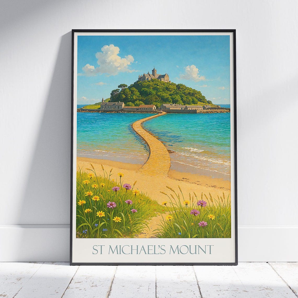 St Michaels Mount Cornwall Vintage Travel Poster Causeway Scene