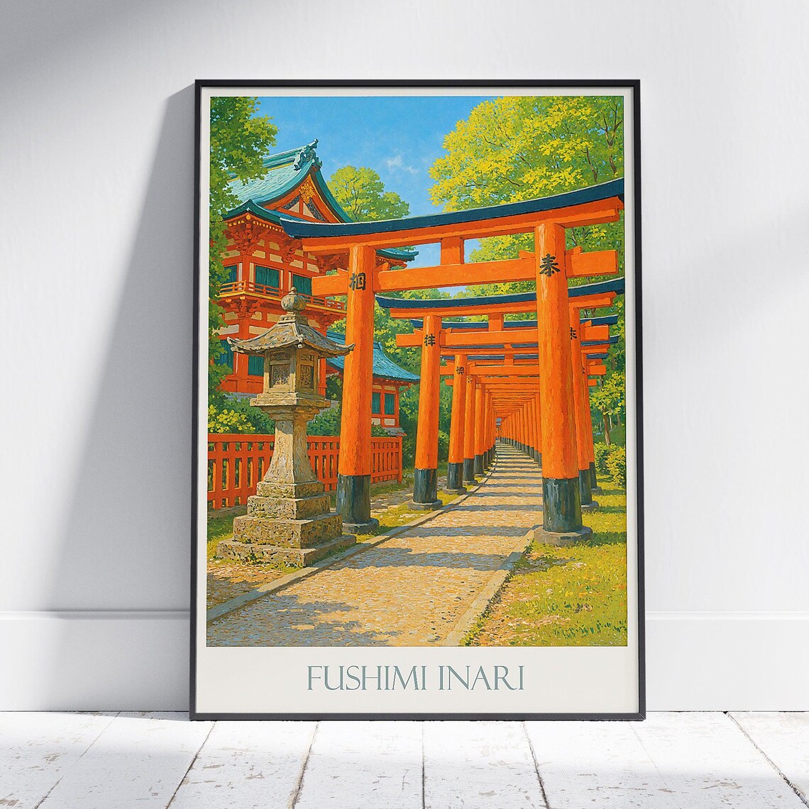 Fushimi Inari Kyoto Vintage Torii Gates Shrine Travel Poster