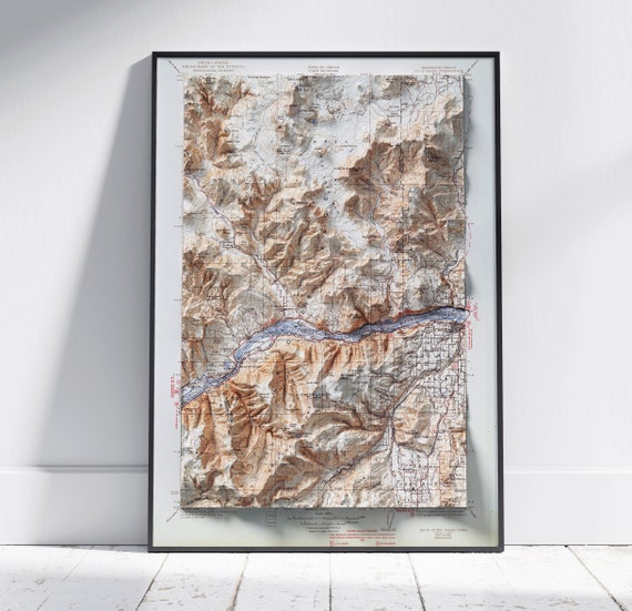 Hood River Oregon Washington Vintage Shaded Relief Flat 2d Map Print Poster Wall Art Decor Topography
