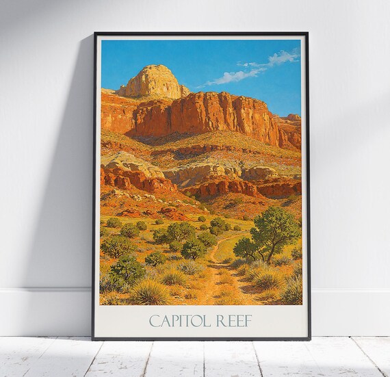 Capitol Reef Utah Golden Cliffs Desert Trail Landscape Poster
