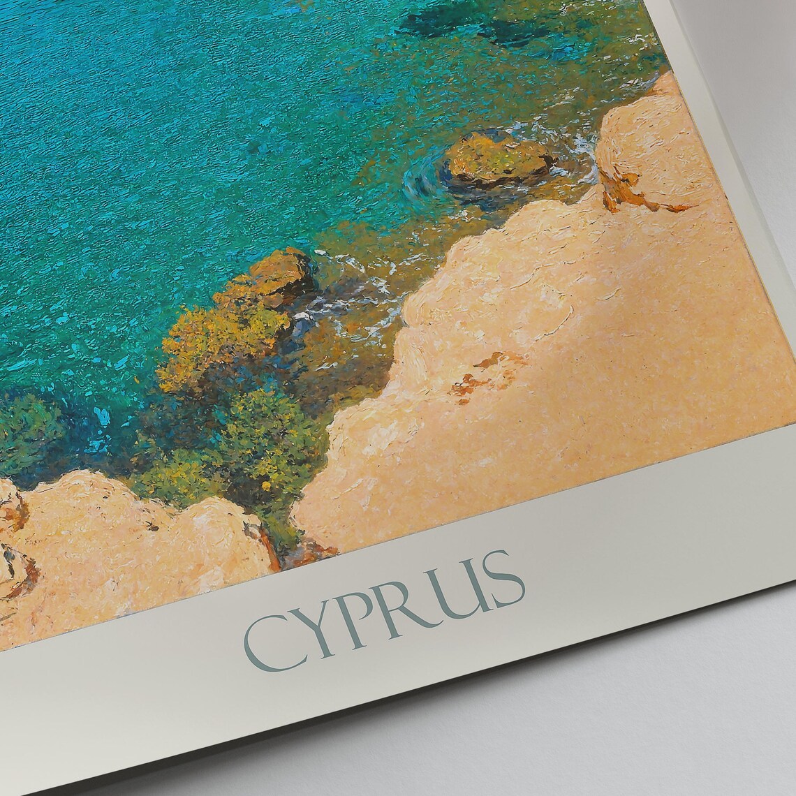 Cyprus Sea Caves Turquoise Coast Rocky Cliffs Painted Travel Poster - Image 2