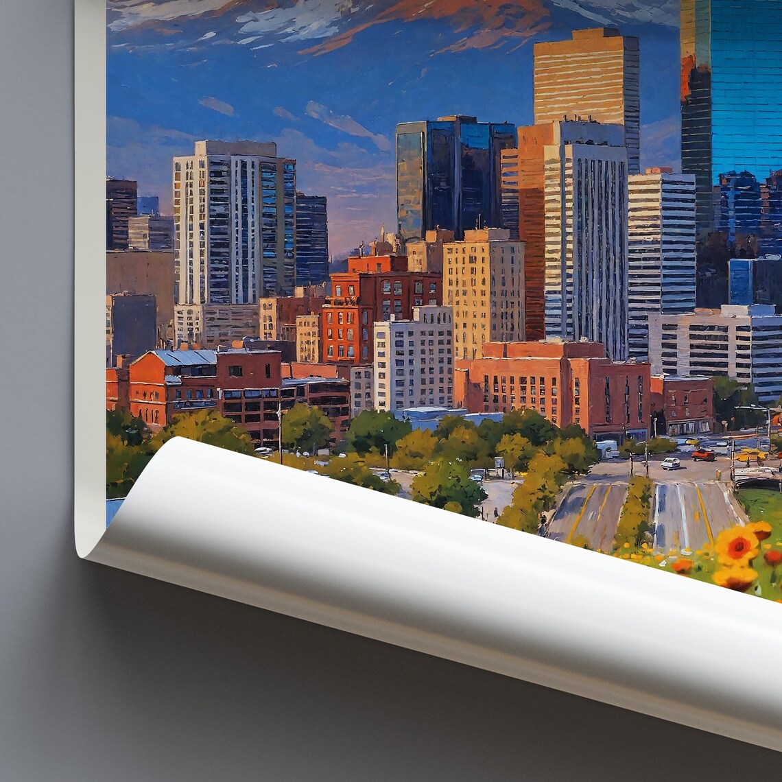 Denver Colorado Skyline Wildflower Sunset Painted Travel Poster - Image 4