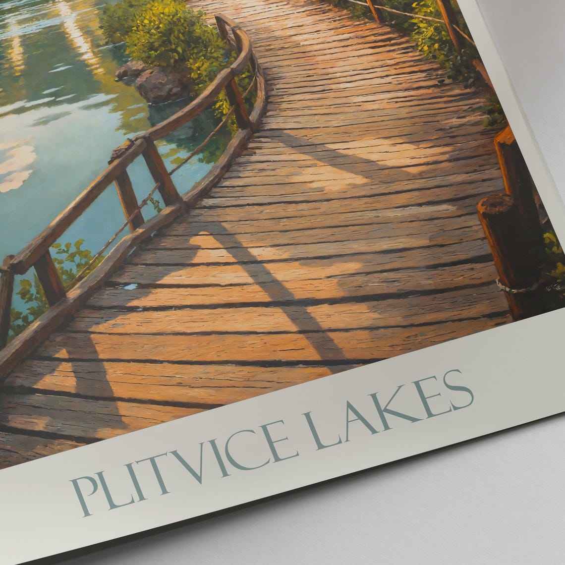 Plitvice Lakes Waterfalls Boardwalk Sunset Painted Croatia Poster - Image 2