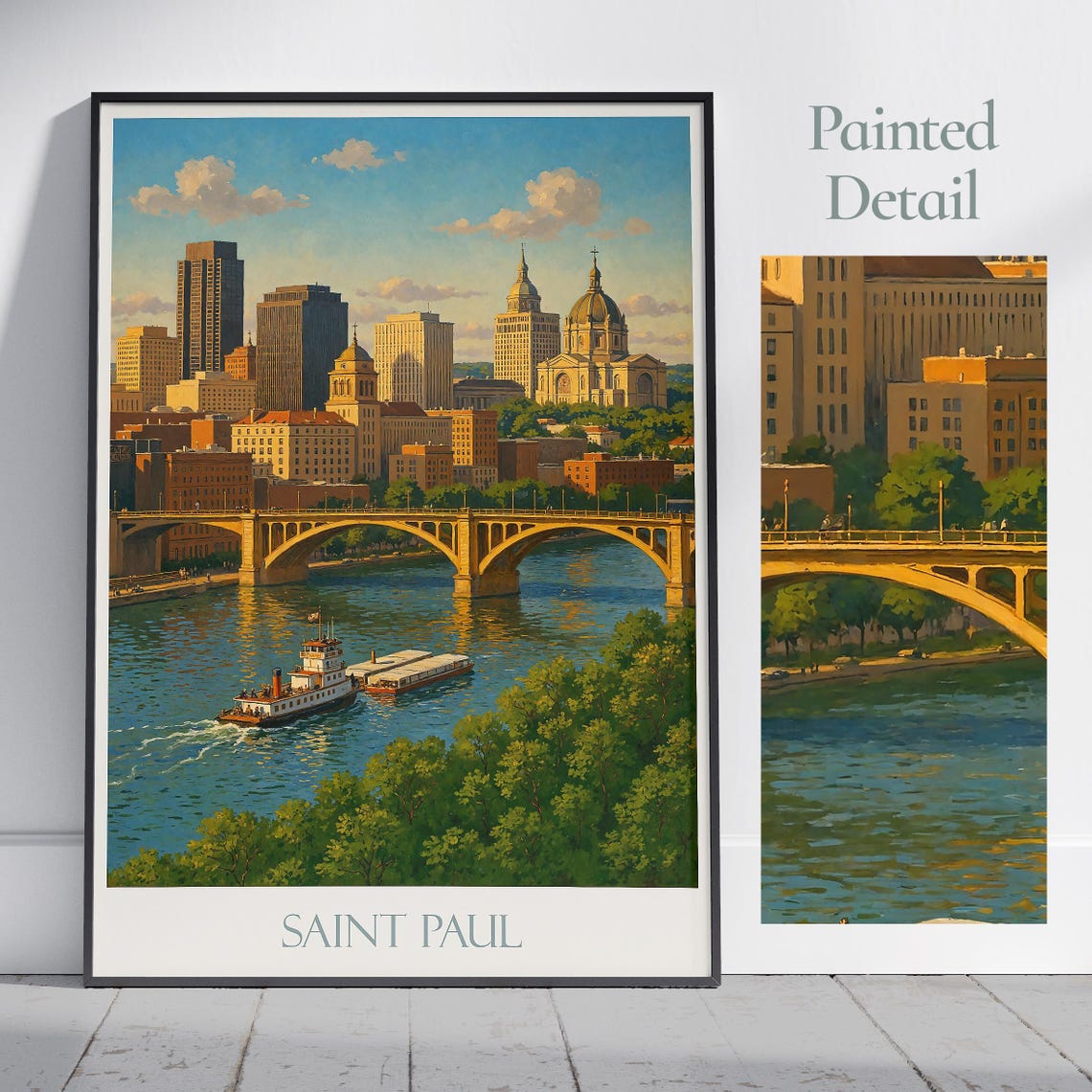 Saint Paul Minnesota Cathedral River Bridge Painted City Poster