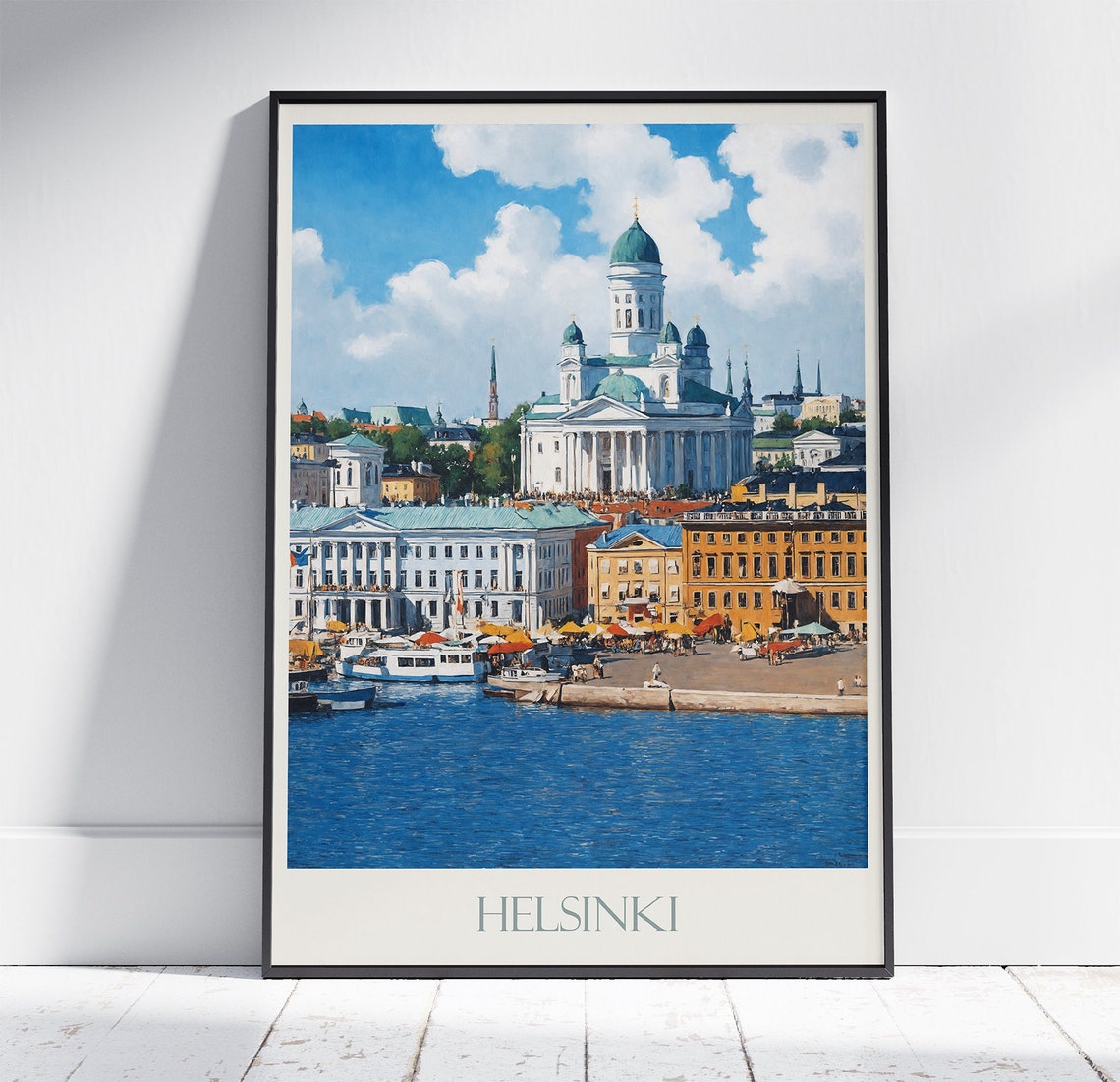 Helsinki Harbour Painted Cathedral View Finland Travel Poster