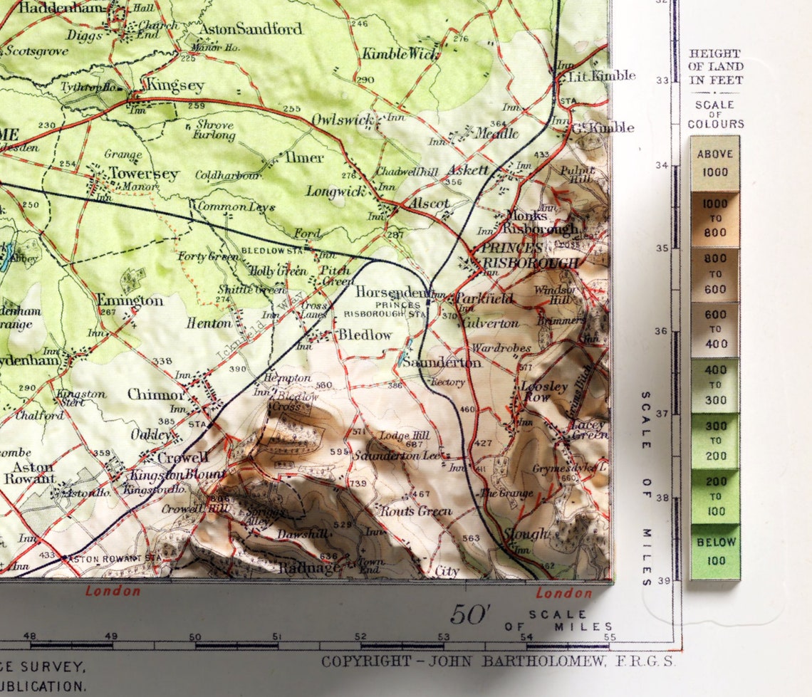 Oxford Cotswolds UK Vintage Atlas Shaded Relief Map Art Poster - Image 2