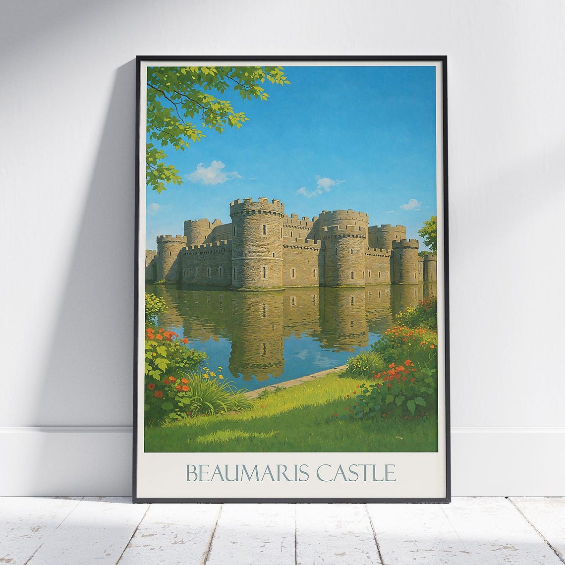 Beaumaris Castle Wales Moated Medieval Castle Travel History Poster