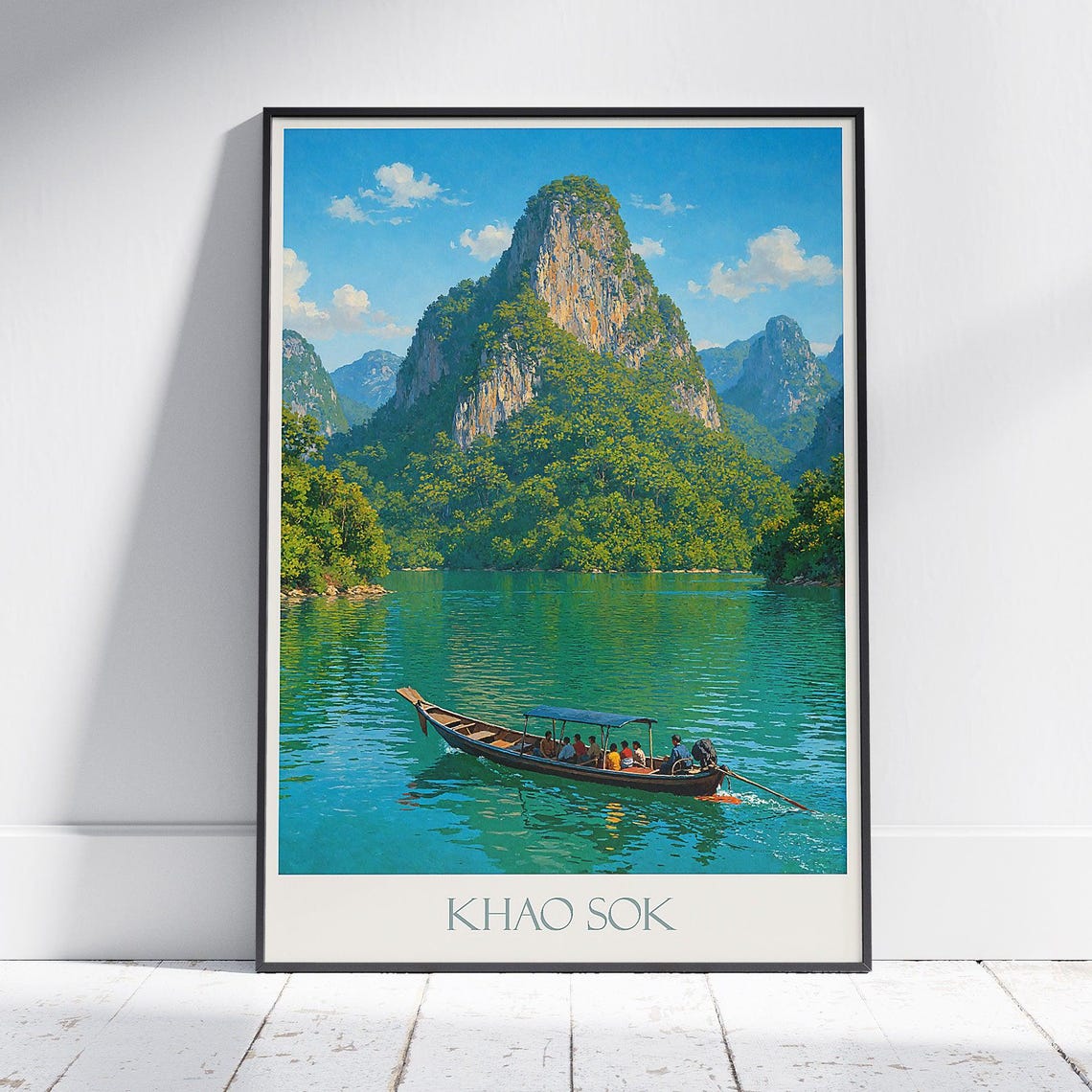 Khao Sok Thailand Emerald Lake Karst Cliffs Longtail Boat Poster