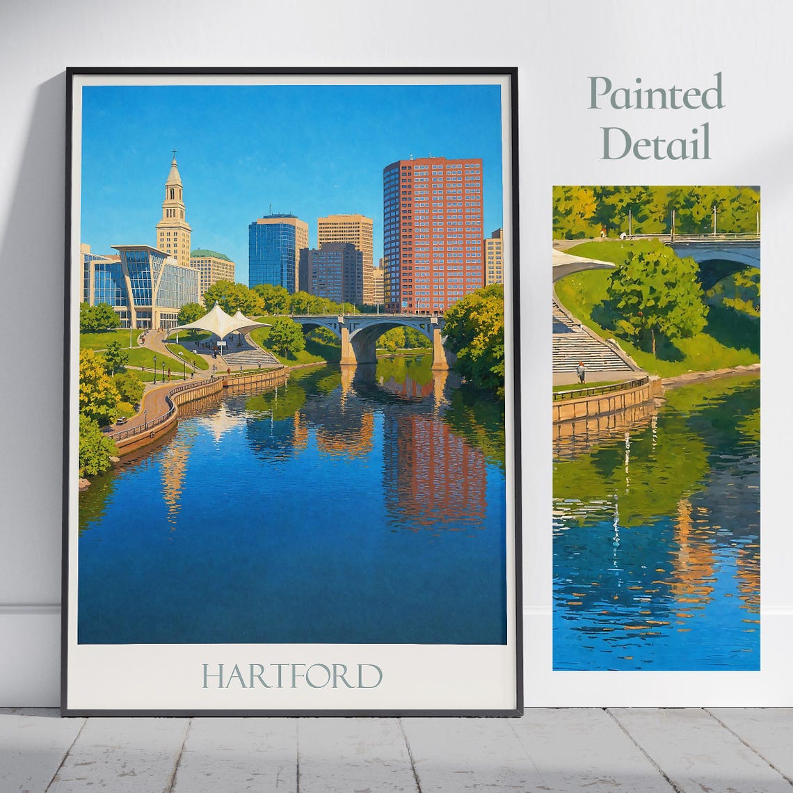 Hartford Connecticut Downtown Riverfront Park Skyline Travel Poster