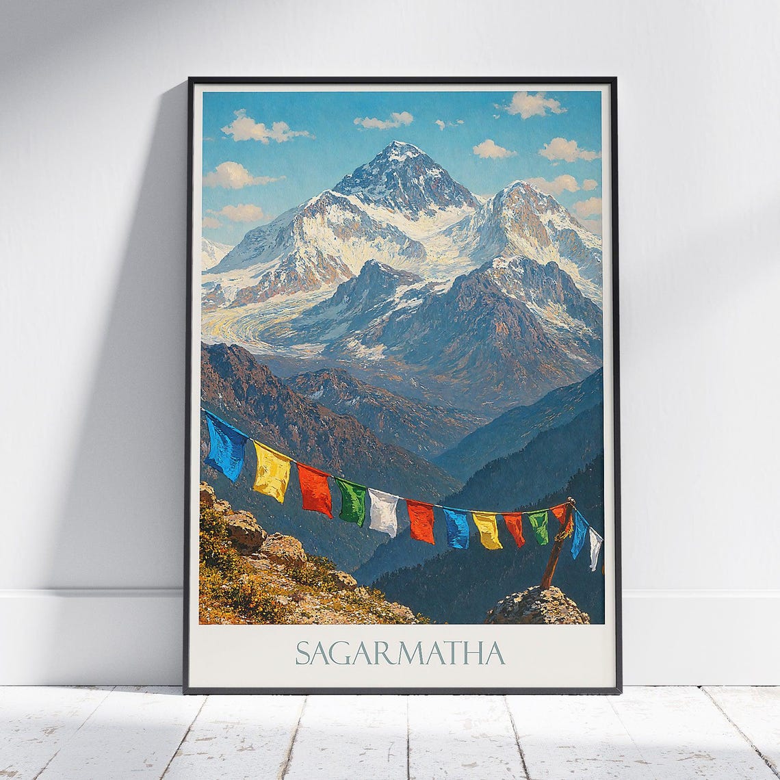 Mount Everest Sagarmatha Poster Prayer Flags Himalayas Travel Art