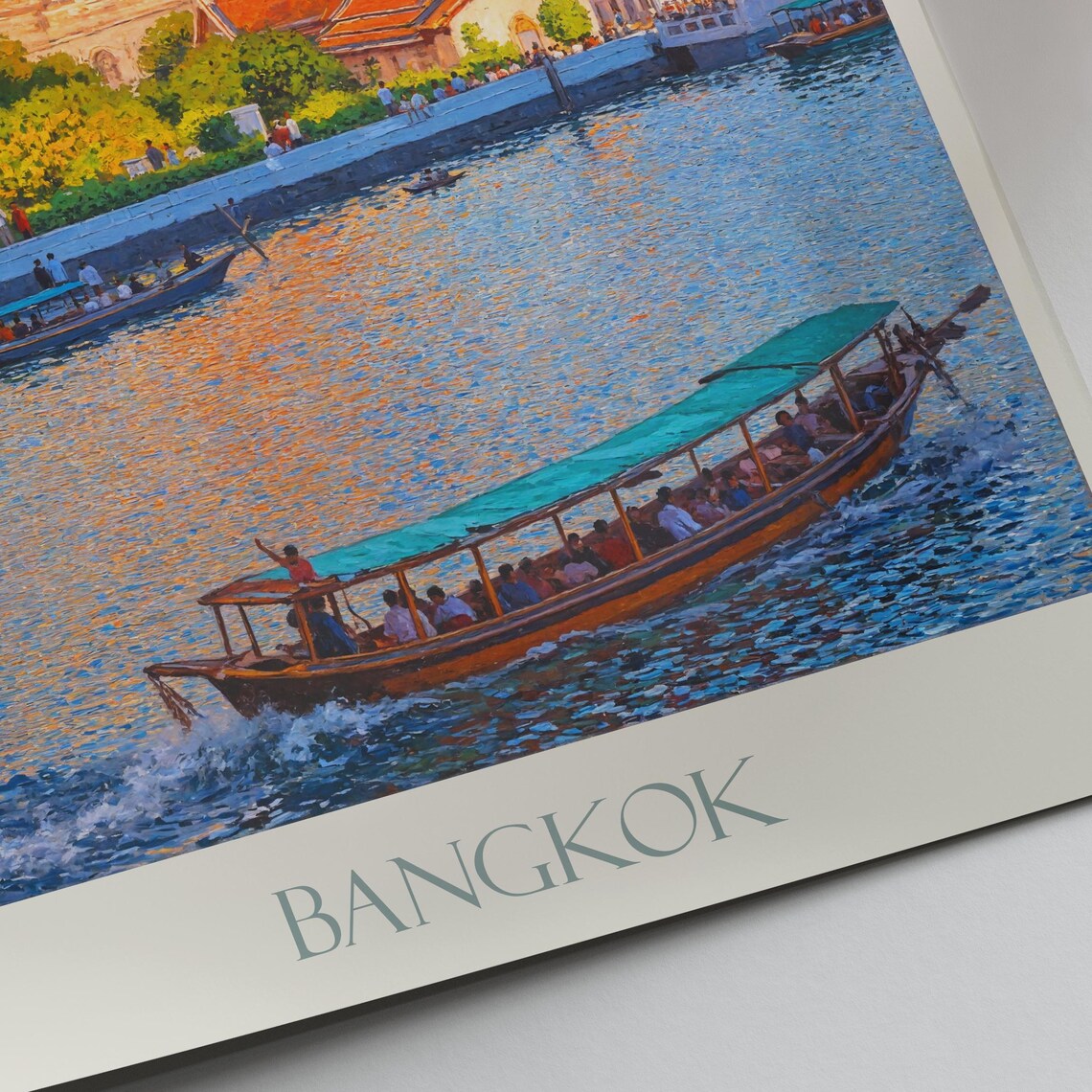 Bangkok Thailand Wat Arun Sunset Longtail Boat Painted Travel Poster - Image 4