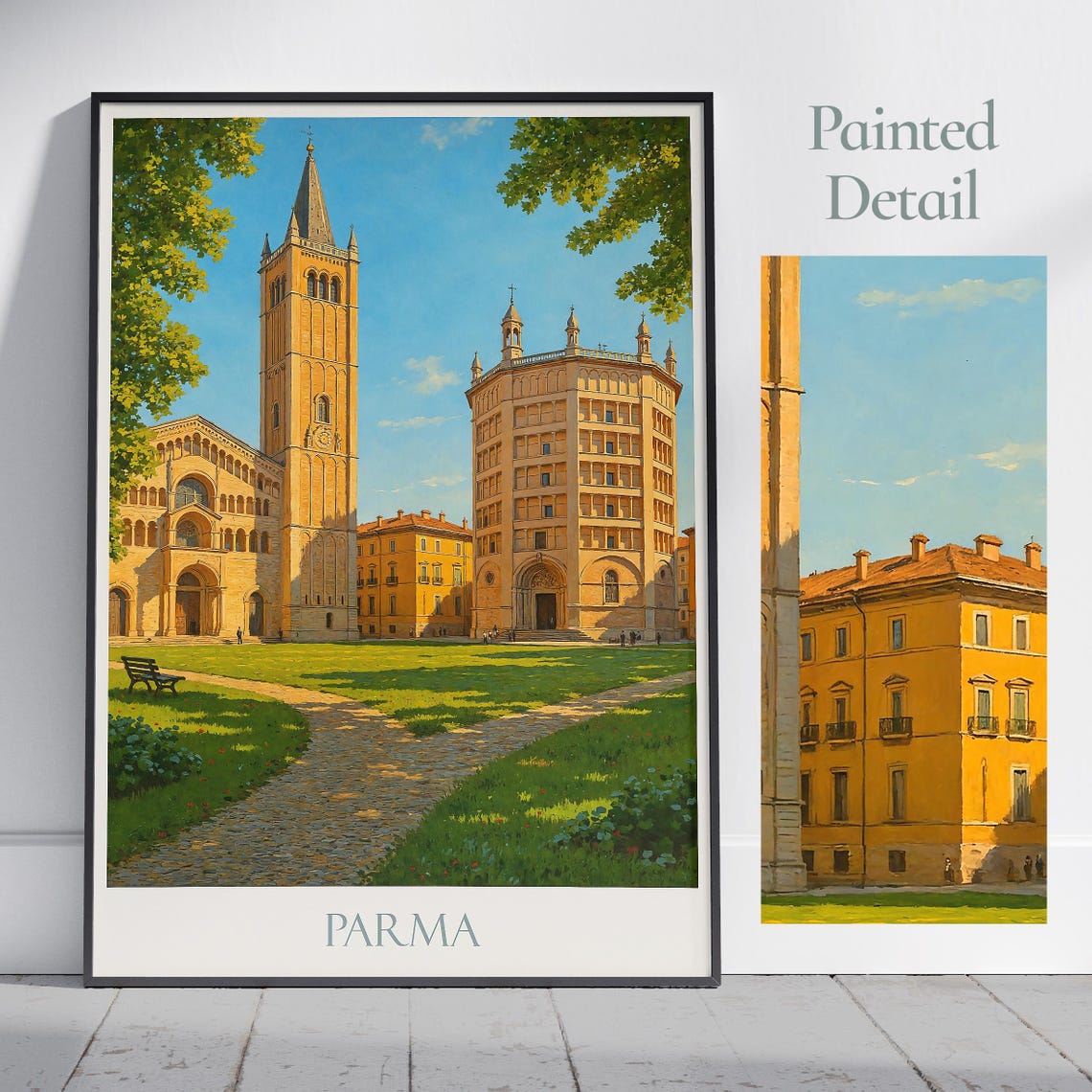 Parma Italy Duomo Baptistery Painted Piazza View Travel Poster