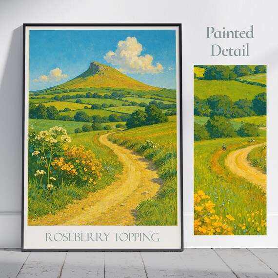 Roseberry Topping Yorkshire Wildflower Path Summer Landscape Poster
