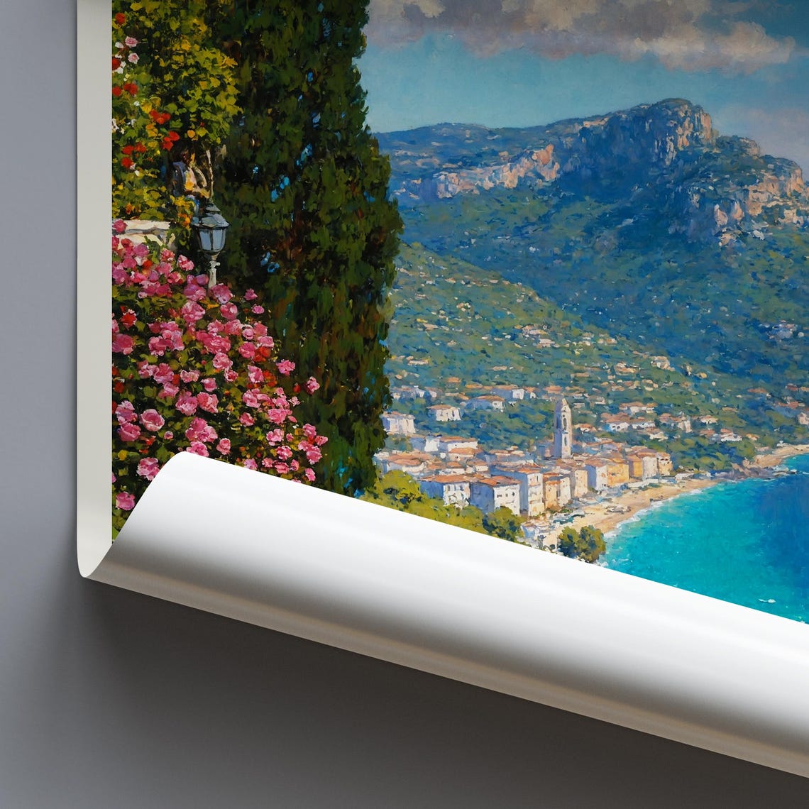 Ravello Italy Amalfi Coast Stone Stairs Sea Overlook Painted Poster - Image 3