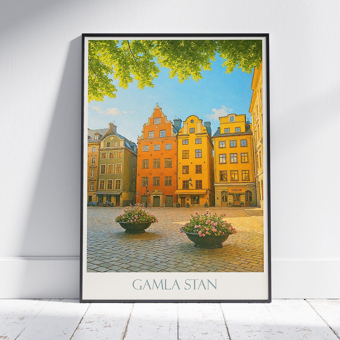 Stockholm Old Town Travel Poster Gamla Stan Sweden Art Print Colorful Nordic Cityscape Wall European Home Decor Gift