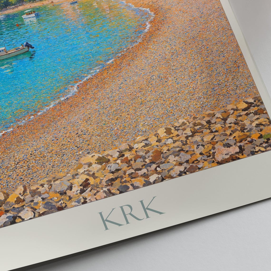 Krk Croatia Painted Pebble Beach Turquoise Bay And Boats Poster - Image 3