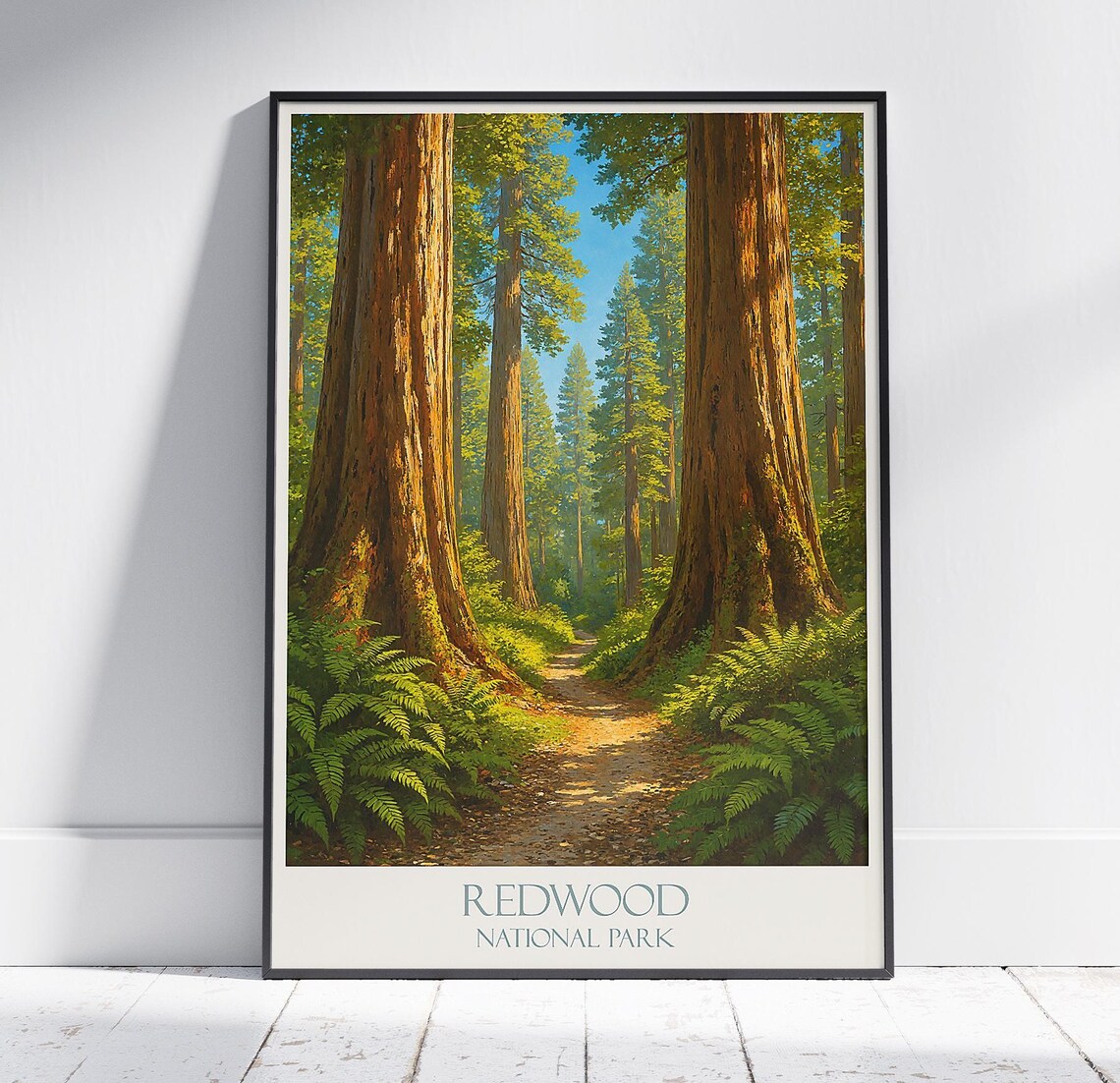 Redwood National Park Towering Giant Trunks Fern Trail Vintage Poster