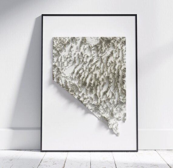 Nevada Topographic Map Minimalist Relief Shaded Modern US State Poster