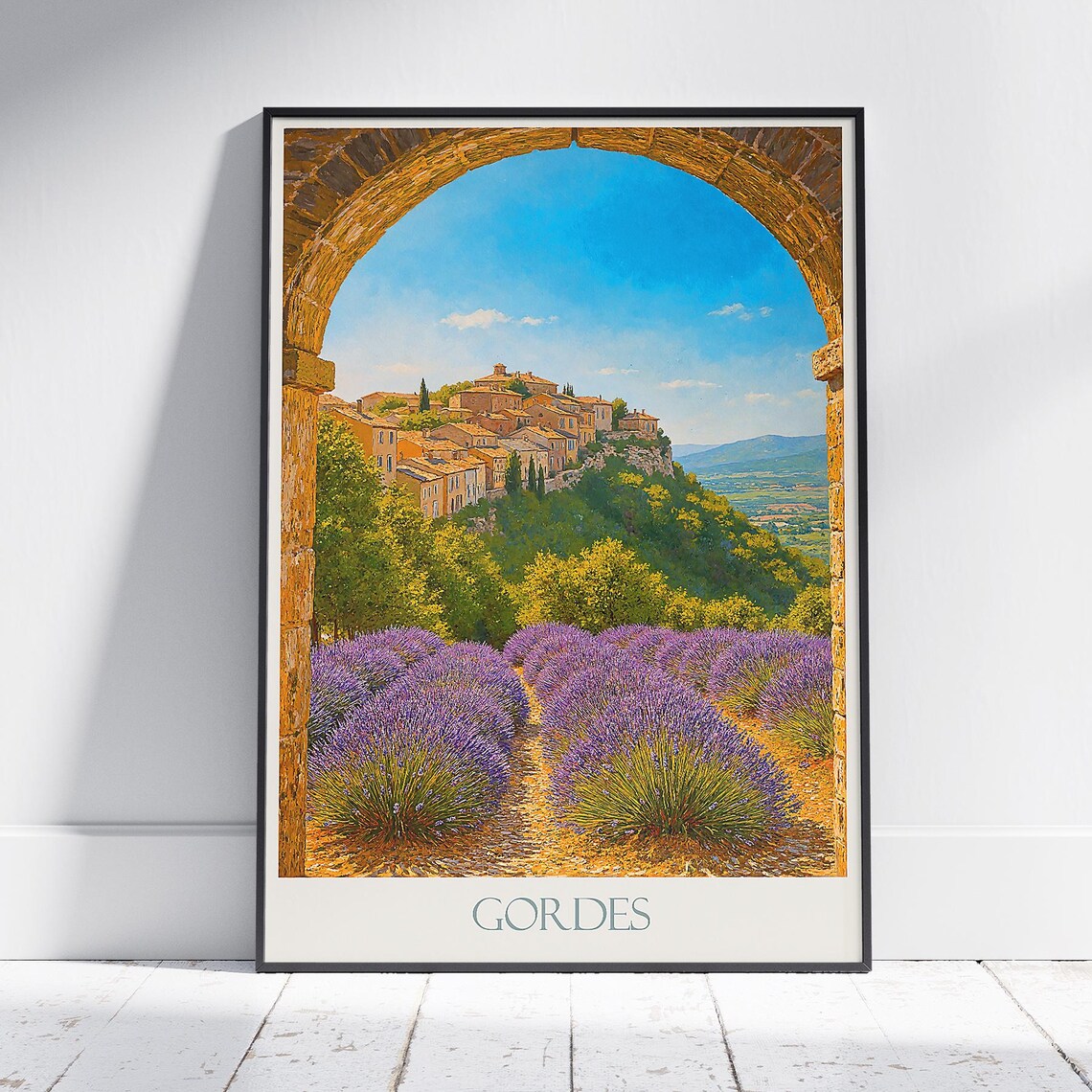 Gordes France Lavender Fields Hilltop Village Archway Travel Poster