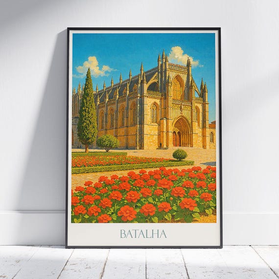 Batalha Portugal Travel Poster Mosteiro Da Art Print Gothic Monastery Wall Vintage European Landmark Decor