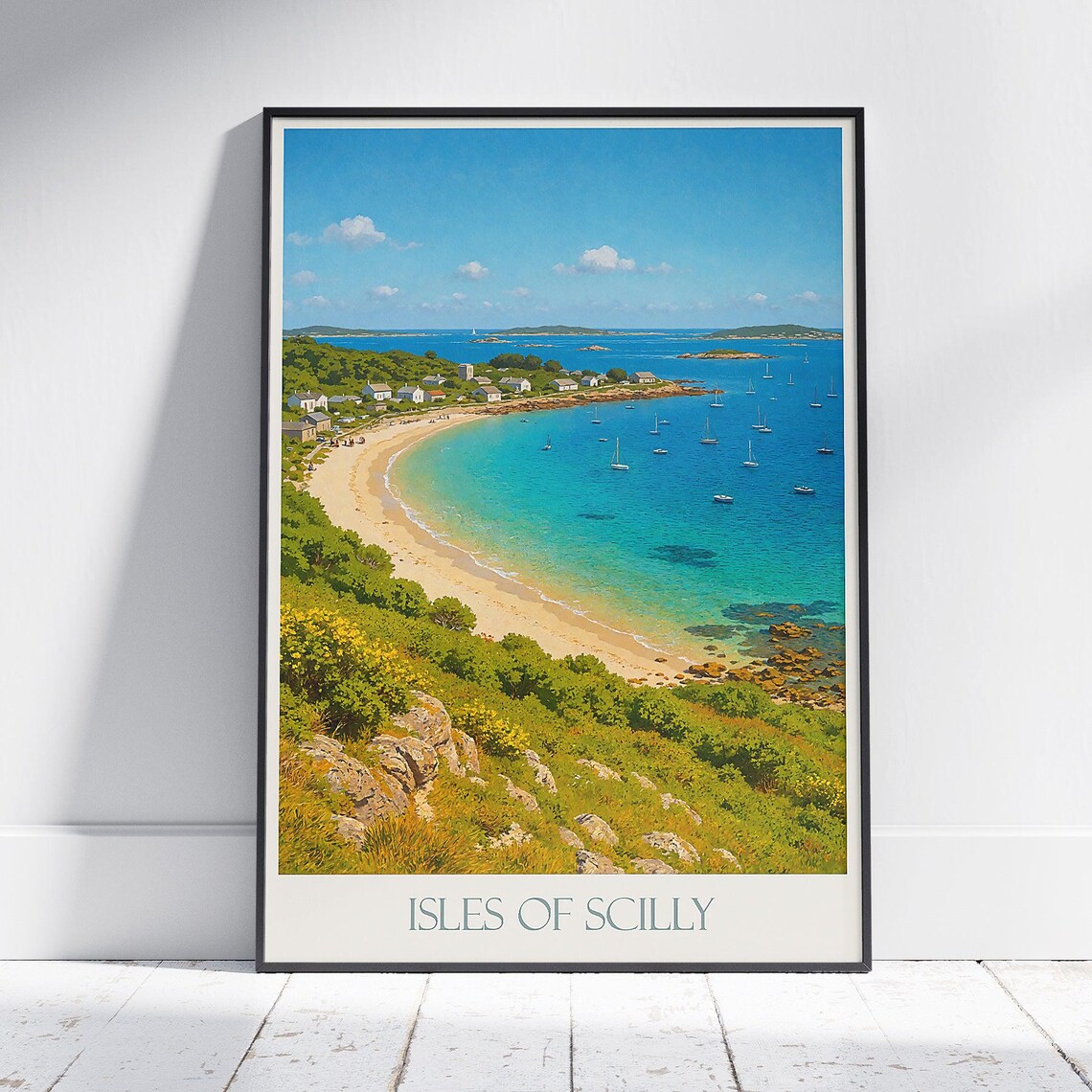Isles of Scilly Turquoise Bay Sailboats Coastal Travel Poster