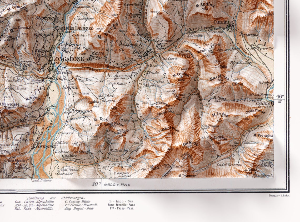 Dolomites Italy Vintage Freytag Shaded Relief Map Art Poster - Image 2