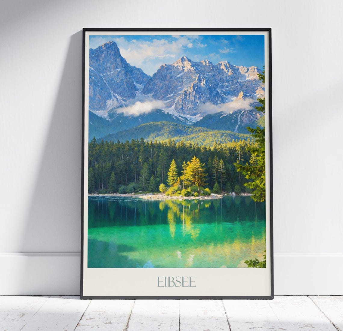 Eibsee Germany Turquoise Alpine Lake Zugspitze Painted Travel Poster