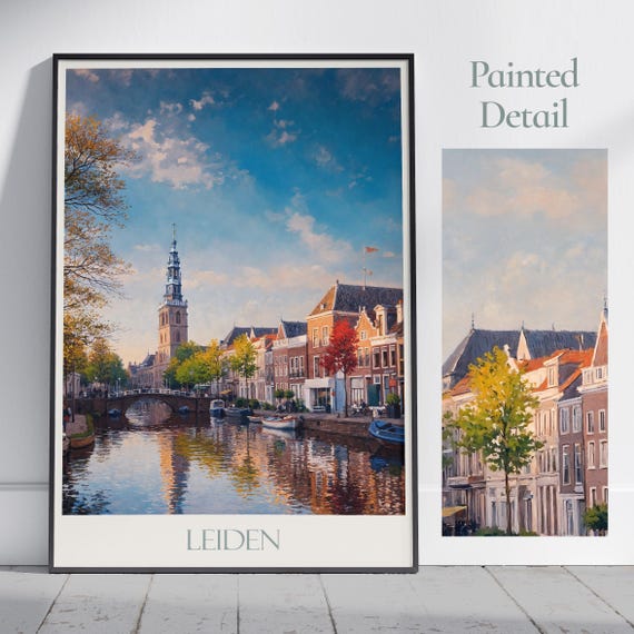 Leiden Travel Print Netherlands Travel Poster Painted Wall Art Home Decor Framed Personalized Print Vacation Travel Gift