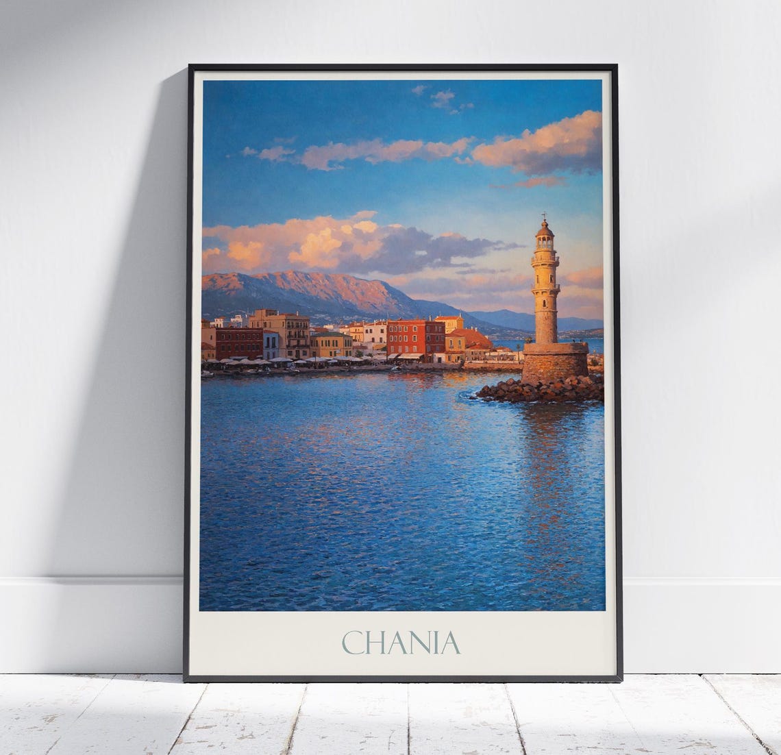Chania Crete Old Town Lighthouse Sunset Greece Travel Poster